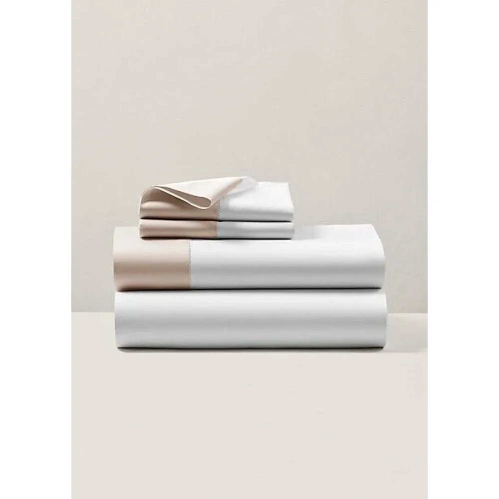 Ralph Lauren Home Organic Cotton‎ Sateen Border Flat Sheet Coastal Sand tan TWIN